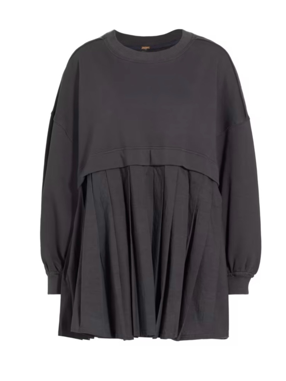 Free People Charcoal Pleated Sweatshirt Mini Dress - Picture 2 of 12